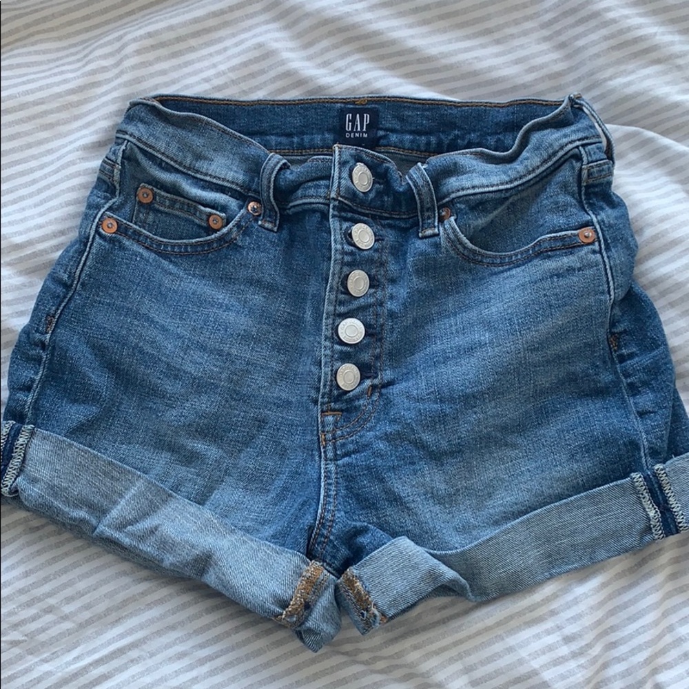 Dark Wash Button Denim Shorts